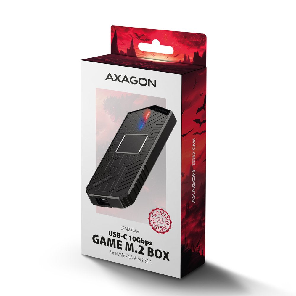 EAN 8595247908544 - Axagon EEM2-GAM, USB-C 10Gbps - NVMe & SATA SSD GAME M.2 box, bezšroubkový Caja externa para unidad de es imagen 23