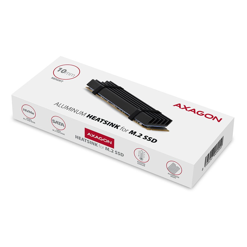 Axagon Clr-M2l10, Disipador Pasivo De Aluminio Para Ssd M.2 2280, Altura 10 Mm