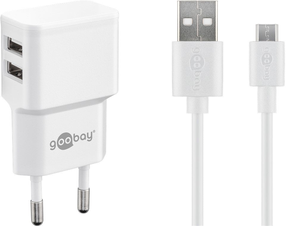 Goobay Juego De Carga Dual Micro-Usb 18 Vatios, Cargador Blanco, 2,4 A, Cable De 1 Metro Usb-A > Micro-Usb 44985