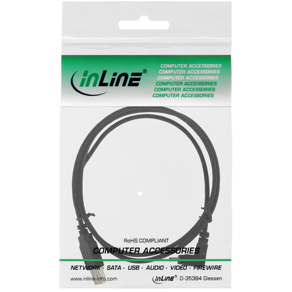 Inline Usb Tipo A Macho A Mini-Usb Macho 5 Pines Hacia Abajo En Ángulo De 90° Negro 2m