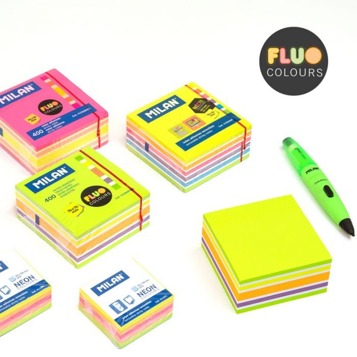 Milan Cubo De Notas Adhesivas 400 Hojas 76x76 Colores Surtidos Fluor
