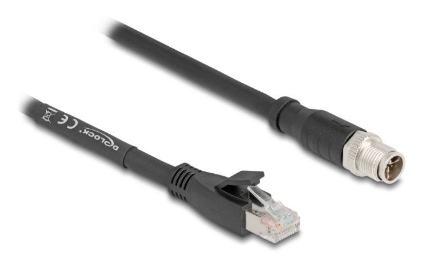 Delock M12 Cable X-Kodiert 8 Pin Stecker Zu Rj45 Stecker Cat.5e S Ftp Flexibel 10 M Schwarz