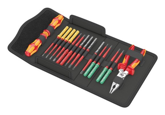 Wera Kraftform Kompakt Vde 17 Extra Delgado 1 Buscador De Her Ientas, 17 Piezas, Destornillador Rojo/Amarillo, Incl. 2 Mangos Enchufables, Hojas Intercambiables Vde, Alicates 5006612001