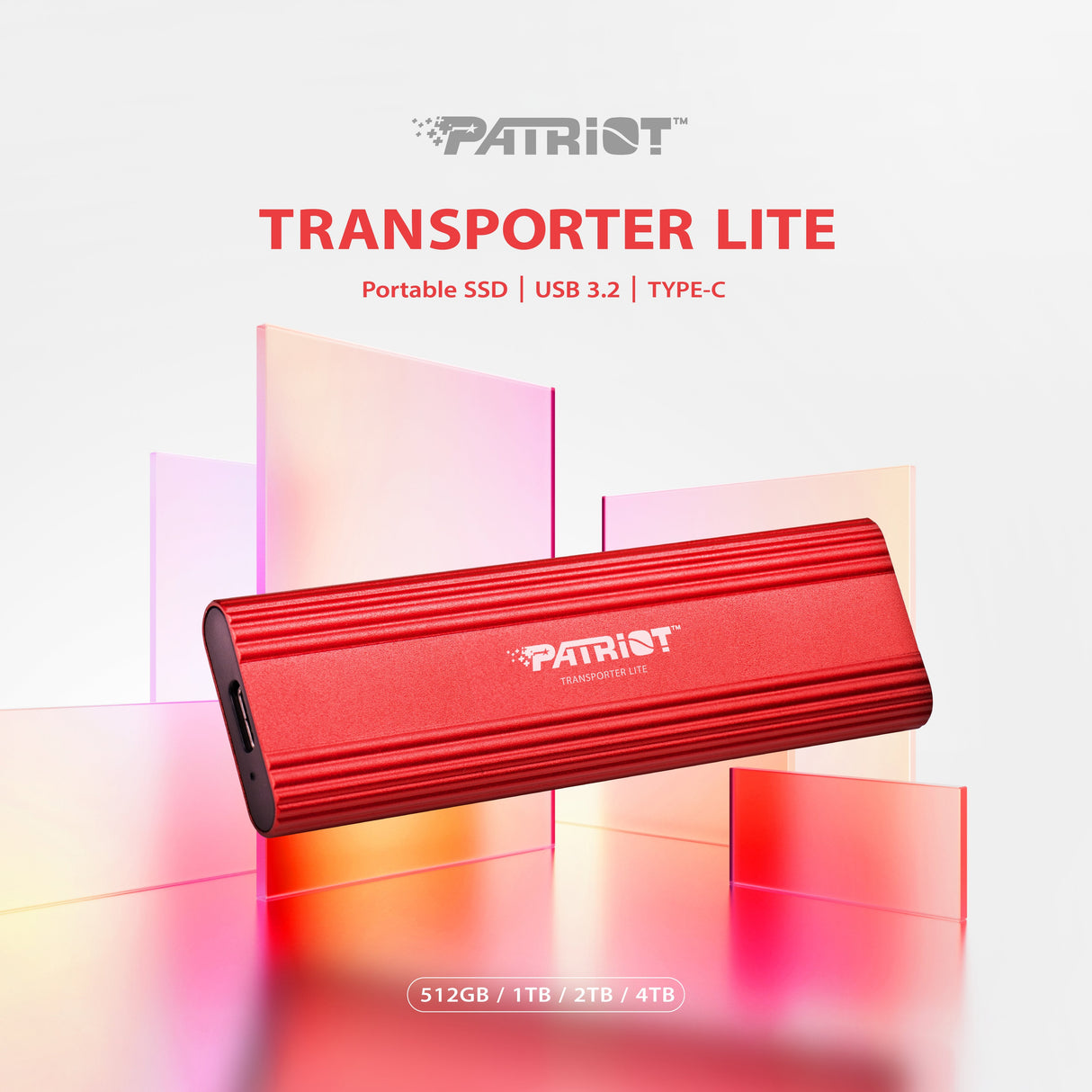 Patriot Transporter Lite Ssd 4 Tb, Ssd Externo Rojo, Usb-C 3.2 Gen 2 10 Gbit/S Ptpl4tbpec