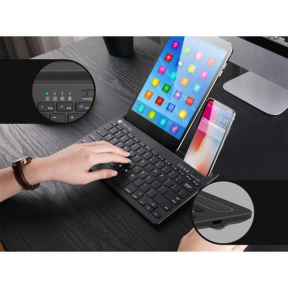 Techly Mini Wireless Keyboard 78 Keys 2 Channels With Hotkeys And Tablet Stand