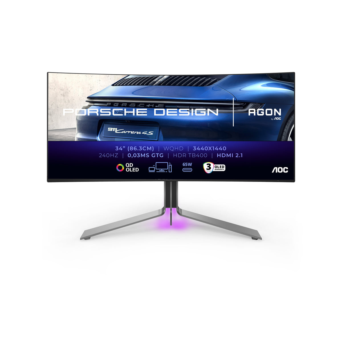 EAN 4056487052397 - AOC Porsche PD34 pantalla para PC 86,4 cm (34") 3440 x 1440 Pixeles Wide Quad HD QD-OLED Negro imagen 2