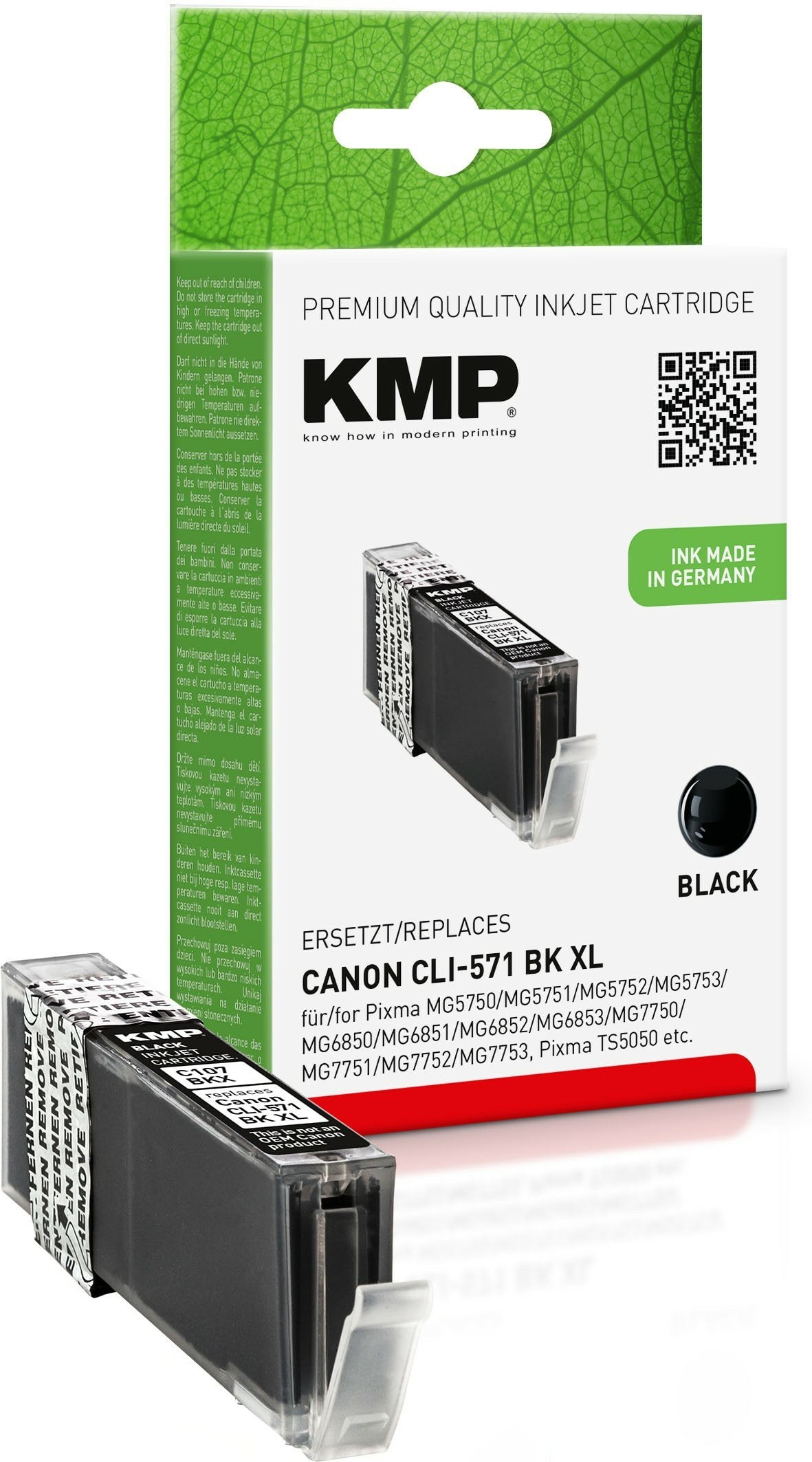 Kmp Cartucho Canon Cli571 Bk Xl Negro 425 S. C107bkx Compatible