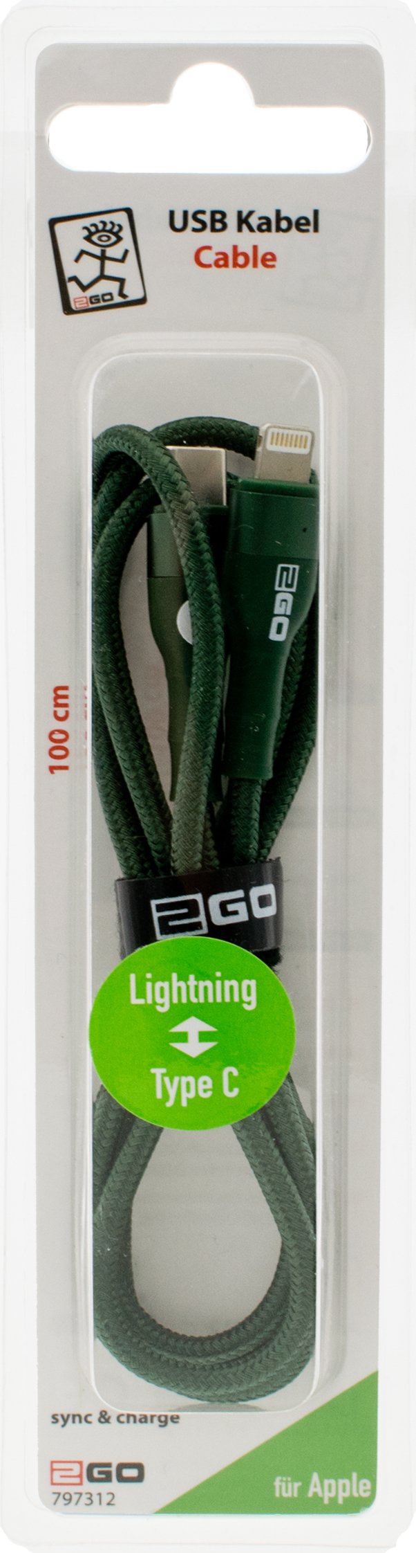 2go Usb Cable Type C->Lightning Verde