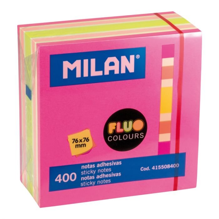Milan Cubo De Notas Adhesivas 400 Hojas 76x76 Colores Surtidos Fluor