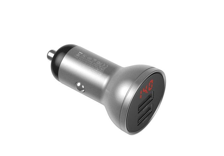 Baseus Car Charger Digital Display Dual Usb 4.8a 24w Silver (Ccbx-0s)