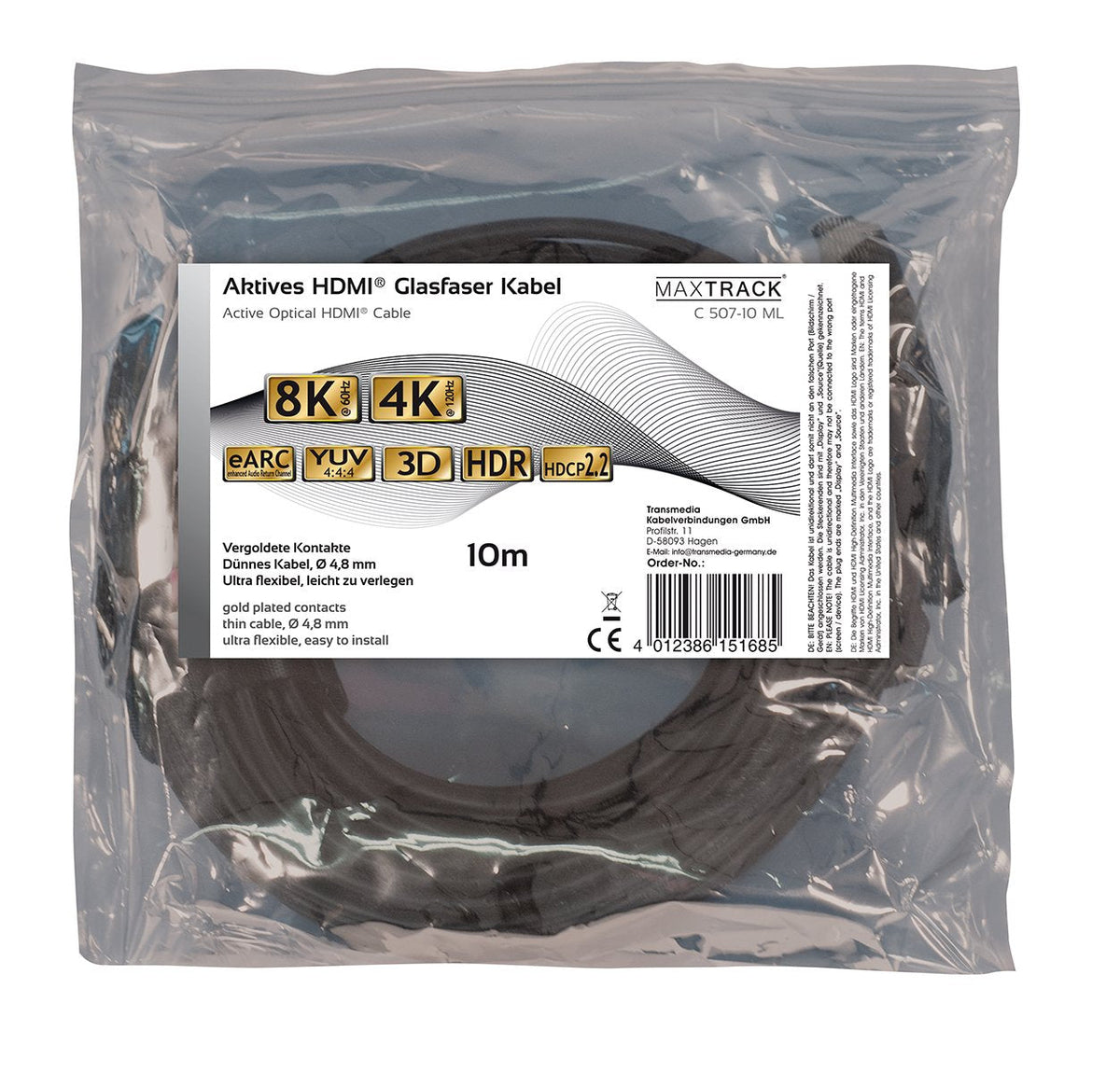 Según Hdmi 2.1 Spezifikation, Geeignet Para Videoauflösungen De 8k@60hz, 4k@120hz, Earc, Yuv 4:4:4, 3d, Hdr, Hdcp 2.2, 10 M, Bolsa De Plástico