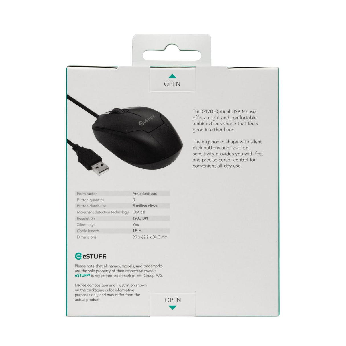 EAN 5704174593621 - eSTUFF GLB213002 ratón Oficina Ambidextro USB tipo A Óptico 1200 DPI imagen 4