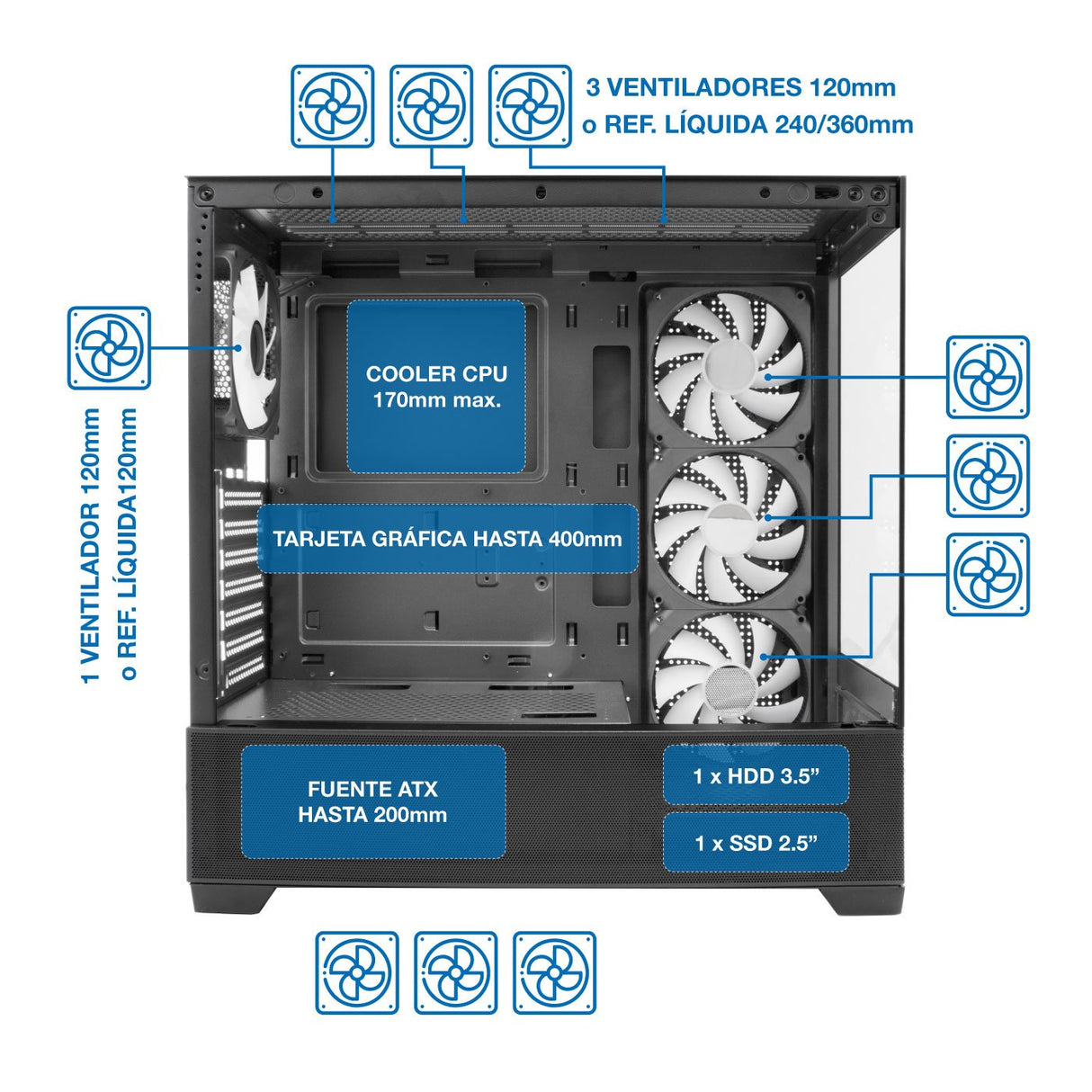 Coolbox Caja Atx Gaming Ga250 Cristal 4xvent.Argb Grafica 400mm Coo-Cha-Ga250-0