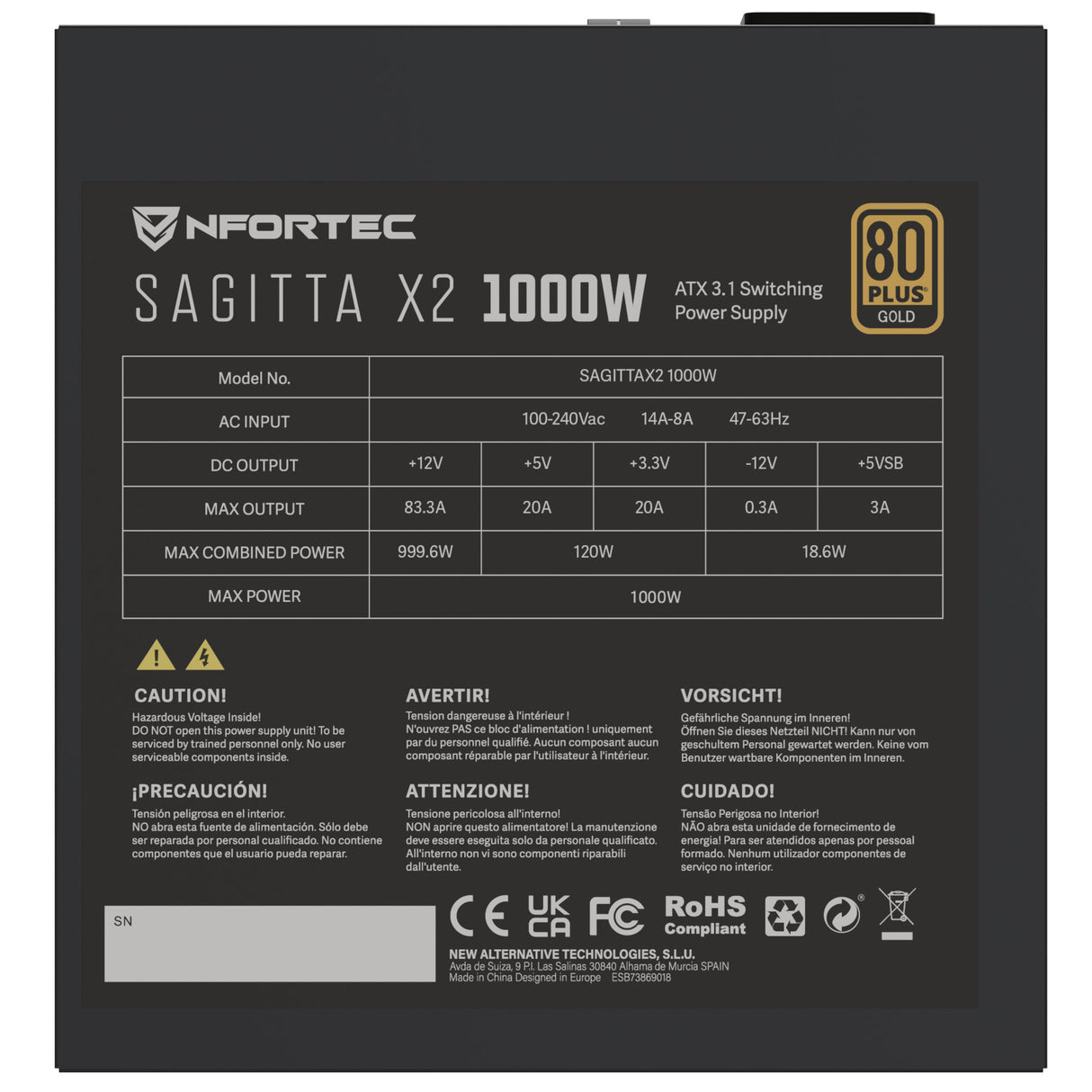 EAN 8435443722448 - Nfortec NF-PSU-SAGITTAX2-FM-1000W unidad de fuente de alimentación 20+4 pin ATX ATX imagen 6