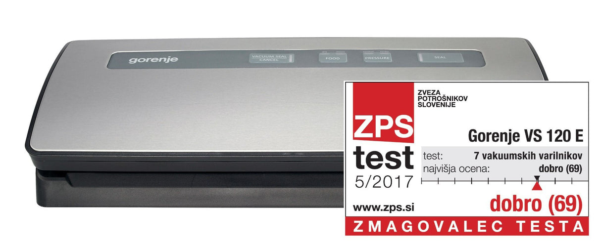 Envasadora Al Vacío Gorenje Vs120e, Automática, Potencia 120 W, Incluye 10 Bolsas, Acero Inoxidable