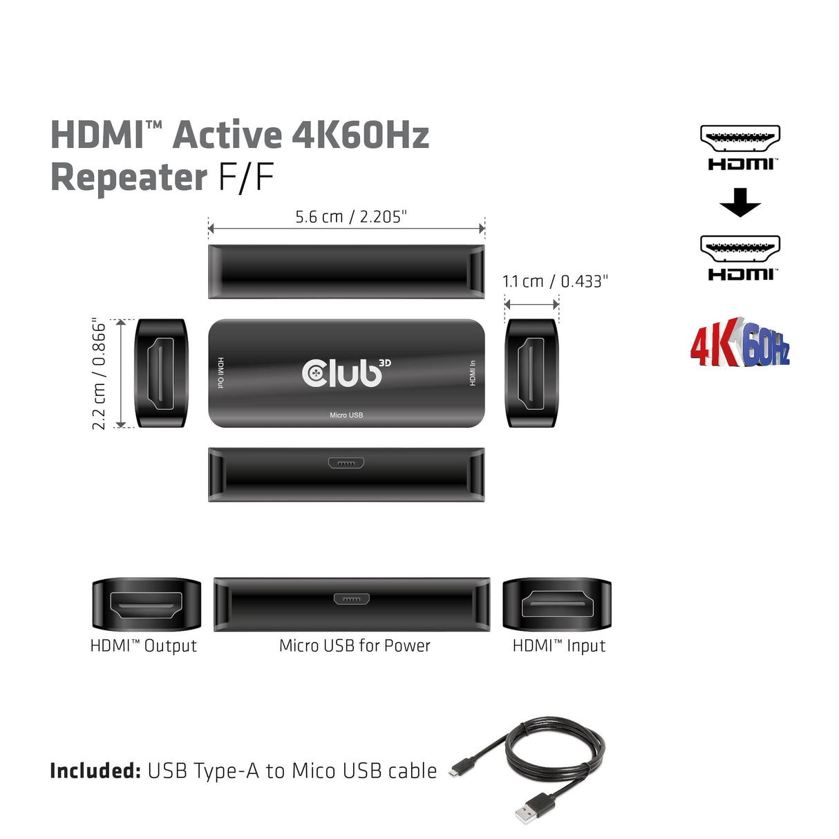Club3d Repetidor Hdmi > Hdmi 4k60hz Aktiv H H Retail