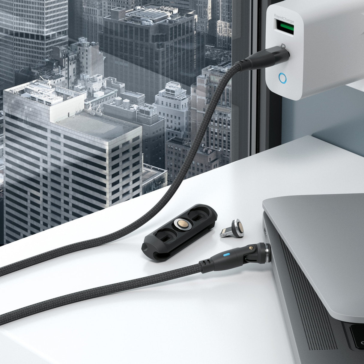 Realpower Magnetic Cable 100 Watt,1m,Negro Con Adaptadorn