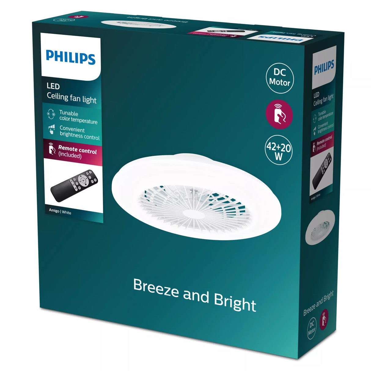 Ventilador De Techo, Led 3cct, Dc 20 W + 42 W, Modelo Amigo, Blanco Con Difusor Efecto Estrellado, Ø48,5 Cm