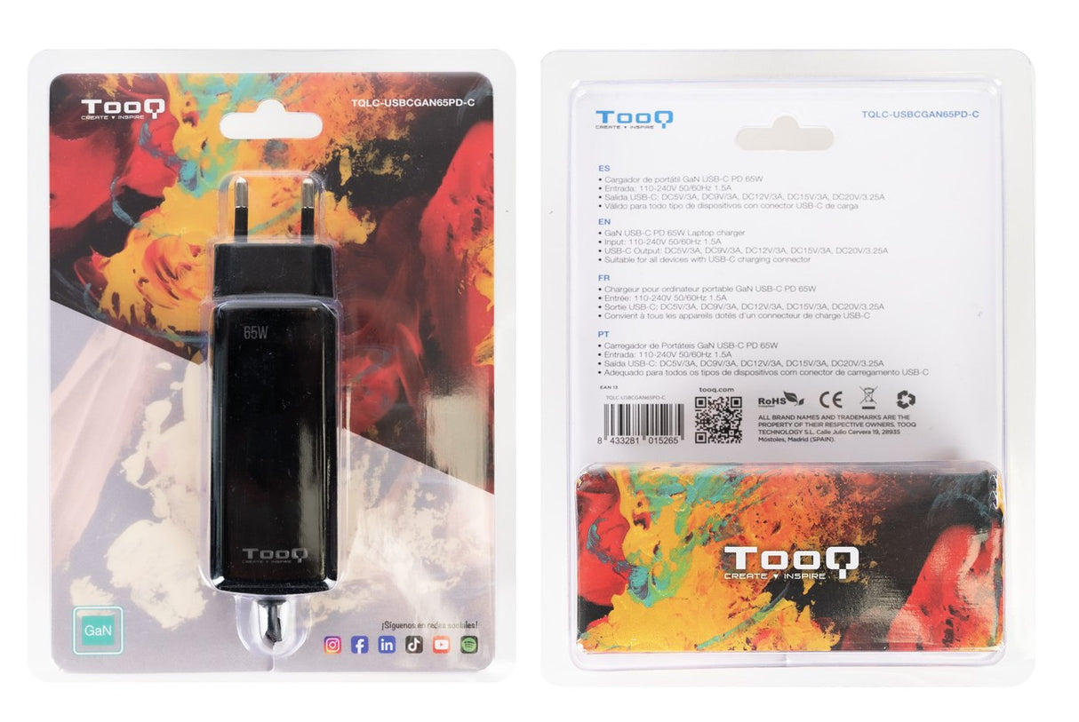 Cargador Portátil Gan Usb-C Pd 65w, Cúbico Negro