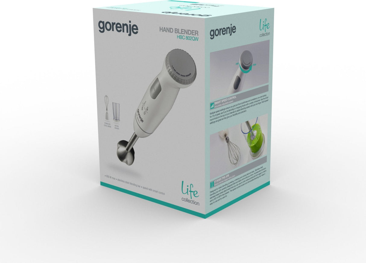 Gorenje Hbc802qw - Batidora De Inmersión, 800 W, Punta De Acero Inoxidable, 4 Cuchillas