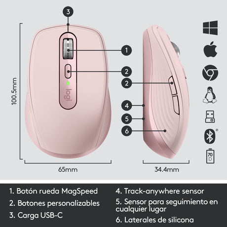 EAN 5099206092952 - Logitech MX Anywhere 3 ratón Viajes mano derecha RF Wireless + Bluetooth Laser 4000 DPI imagen 7