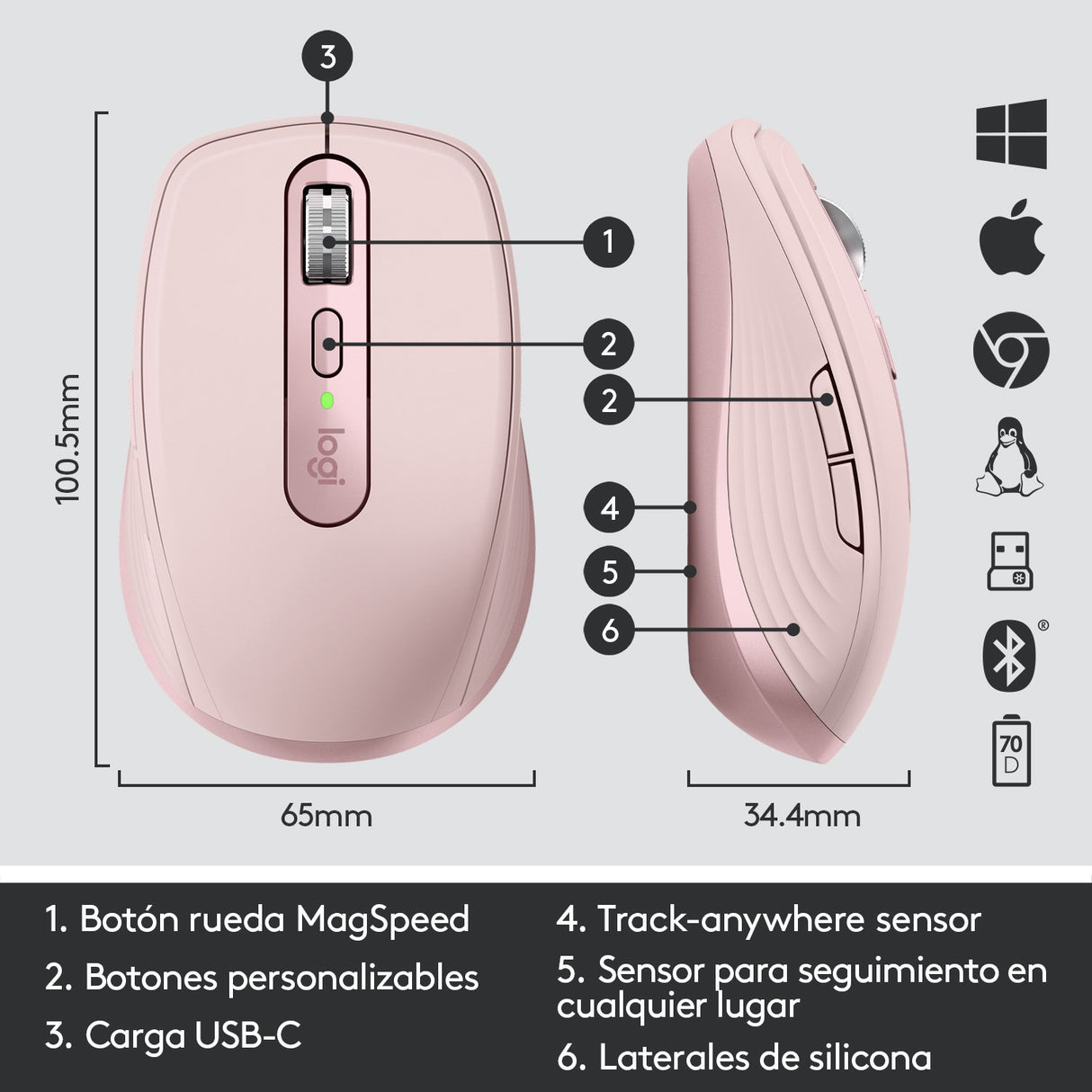 EAN 5099206092952 - Logitech MX Anywhere 3 ratón Viajes mano derecha RF Wireless + Bluetooth Laser 4000 DPI imagen 7