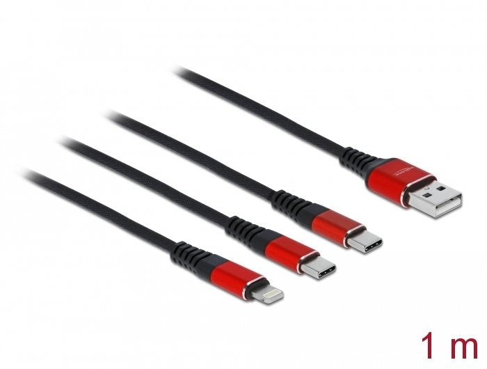 Cable De Carga Usb Delock 3 En 1 Tipo A A Lightning / 2 X Usb Tipo C 1 M