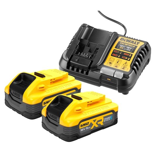 Kit Básico De Batería Dewalt Powerstack Dcb1104h2, Incl. 2x Baterías De 18 Voltios, Juego Amarillo/Negro, 18 Voltios 5 Ah, Cargador Rápido Dcb1104 Dcb1104h2-Qw
