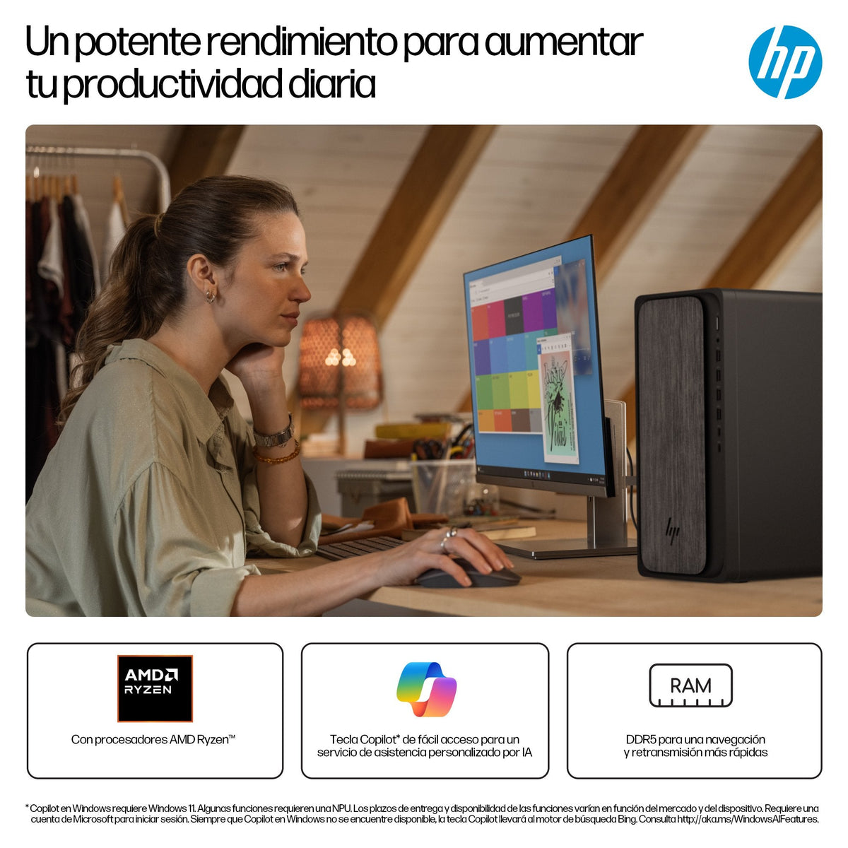 Pc Sobremesa Hp Omnidesk M02-0004ns Amd Ryzen 5 8500g 16gb Ddr5 1tb Ssd Wifi 6 Freedos