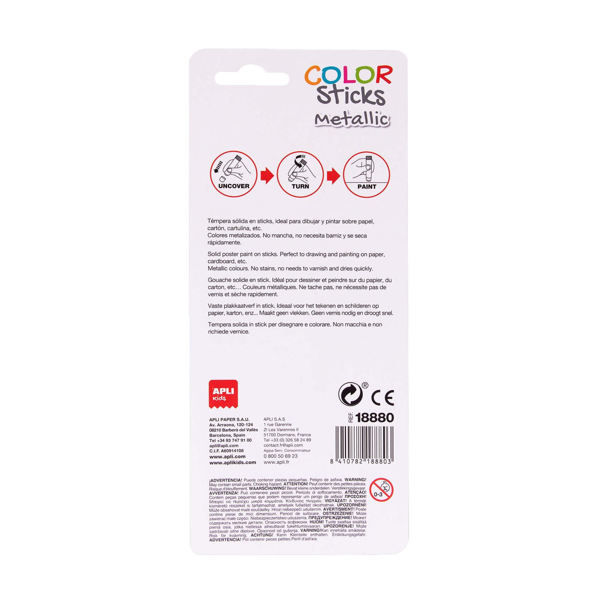 Apli Color Sticks Temperas Solidas - Pack 2 Unidades De 6g En Colores Metalizados - No Manchan, Acabado Satinado, Secado Rapido - Efecto Cera O Tempera Segun Presion - Flexible Y Sin Disolventes