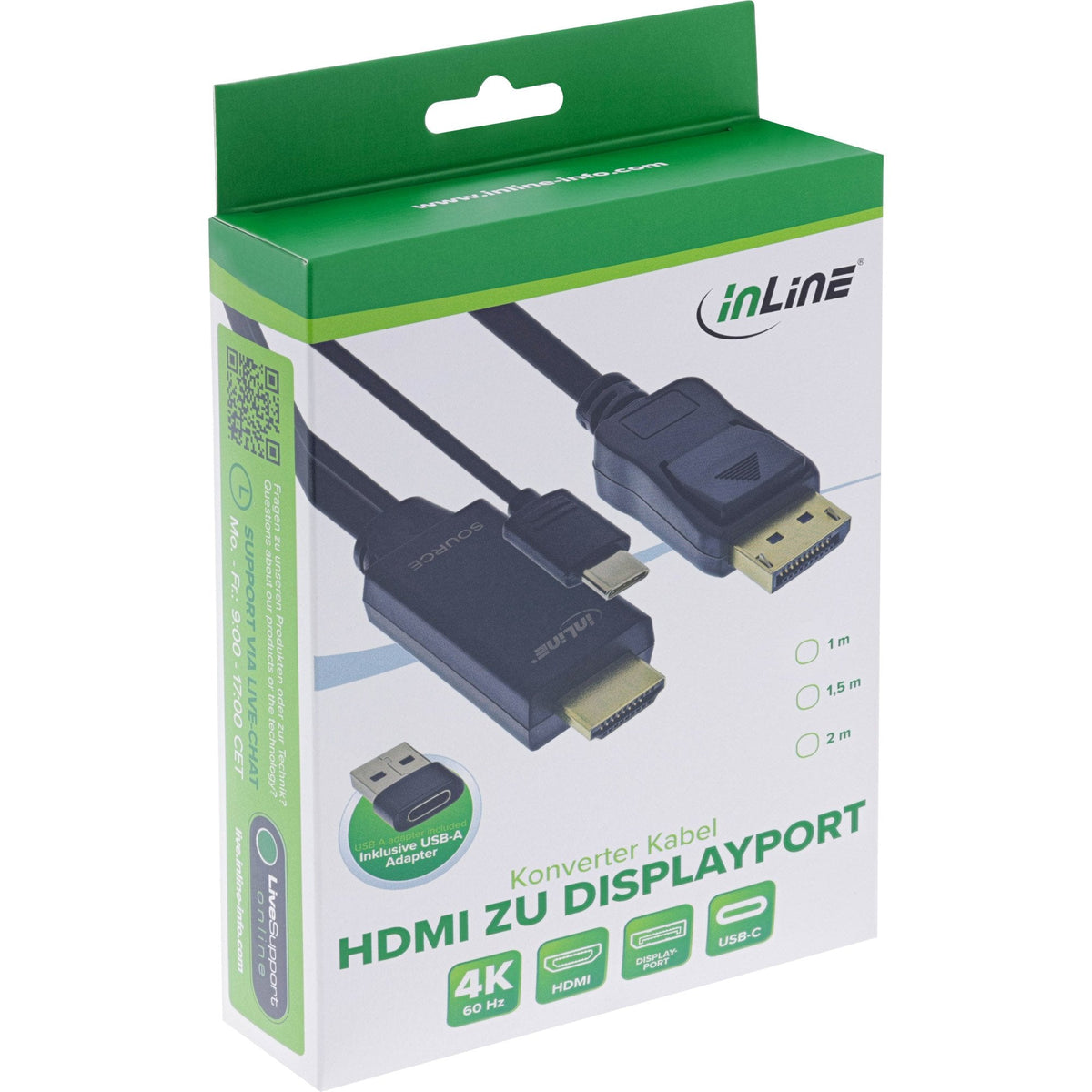 Inline® Hdmi A Displayport Converter Cable, 4k/60hz, Negro, 1m
