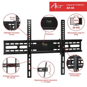 Art Ramt Ar-48 Holder Ar-48 26-60 For Lcd Led Plazma Negro 40kg Vertical Adjustment