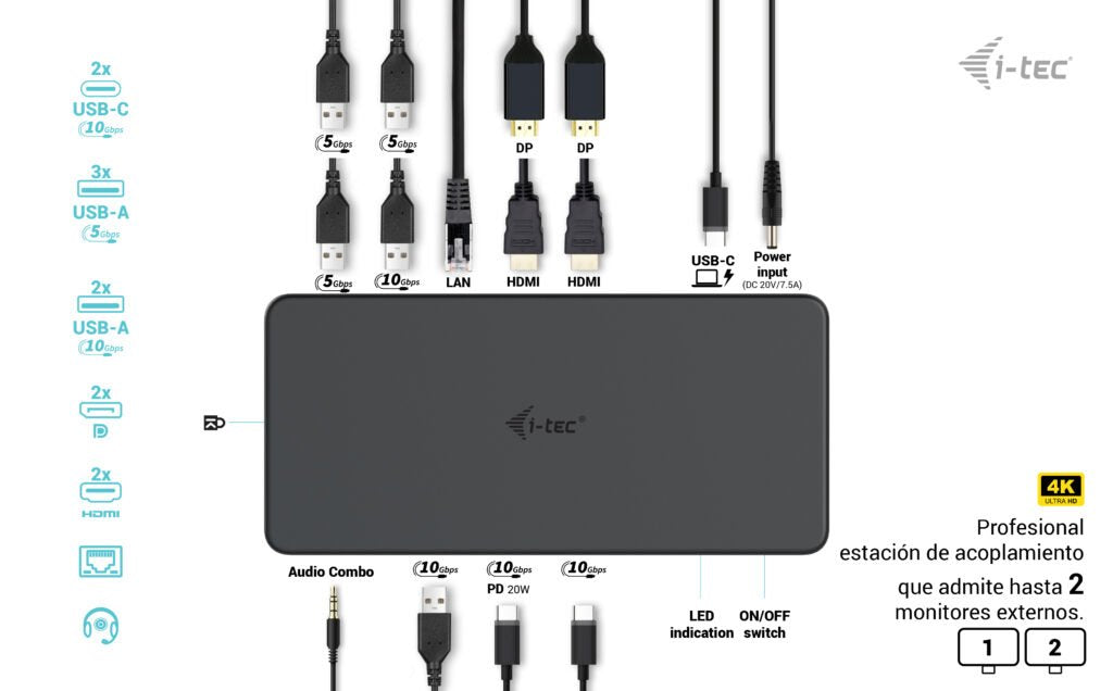EAN 8595611706394 - i-tec CADUAL4KDOCKPD2 base para portátil y replicador de puertos Alámbrico USB 3.2 Gen 1 (3.1 Gen 1) Type imagen 5