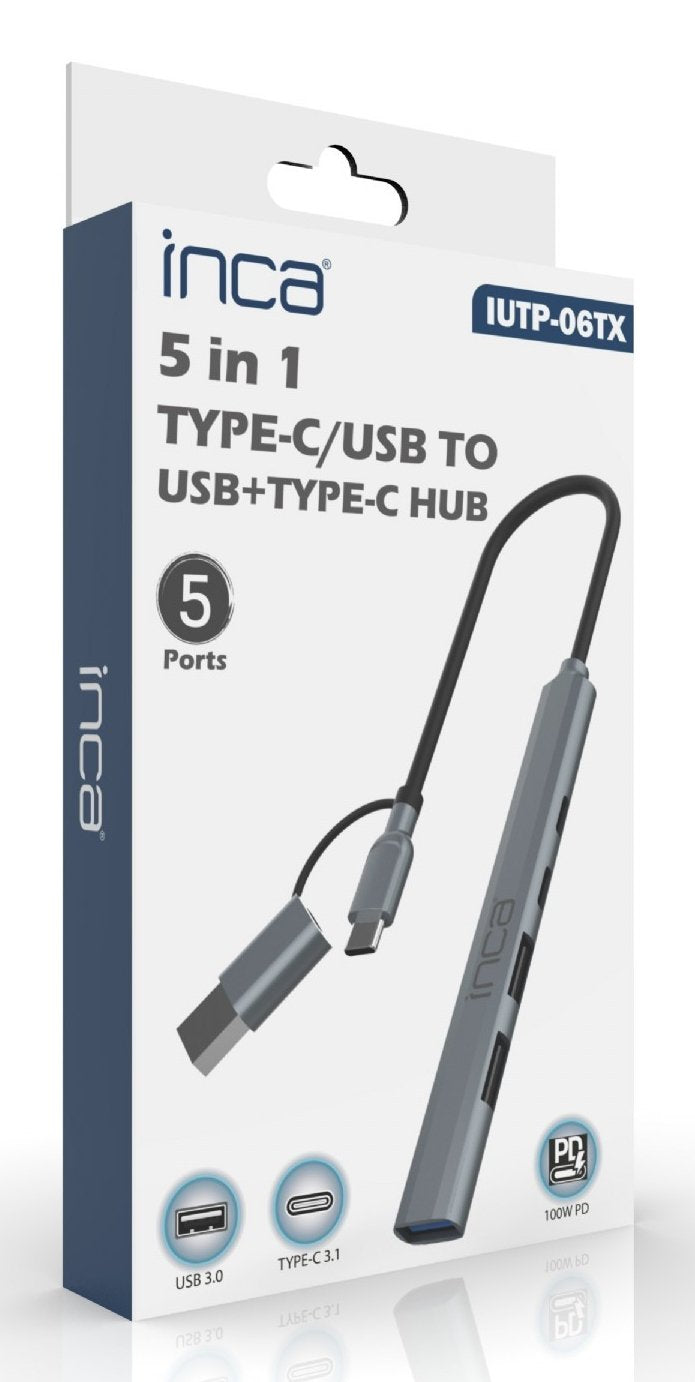 Inca Adaptador Iutp-06tx Usb C A Usb 3.0 2.0 + Typ-C, 100w
