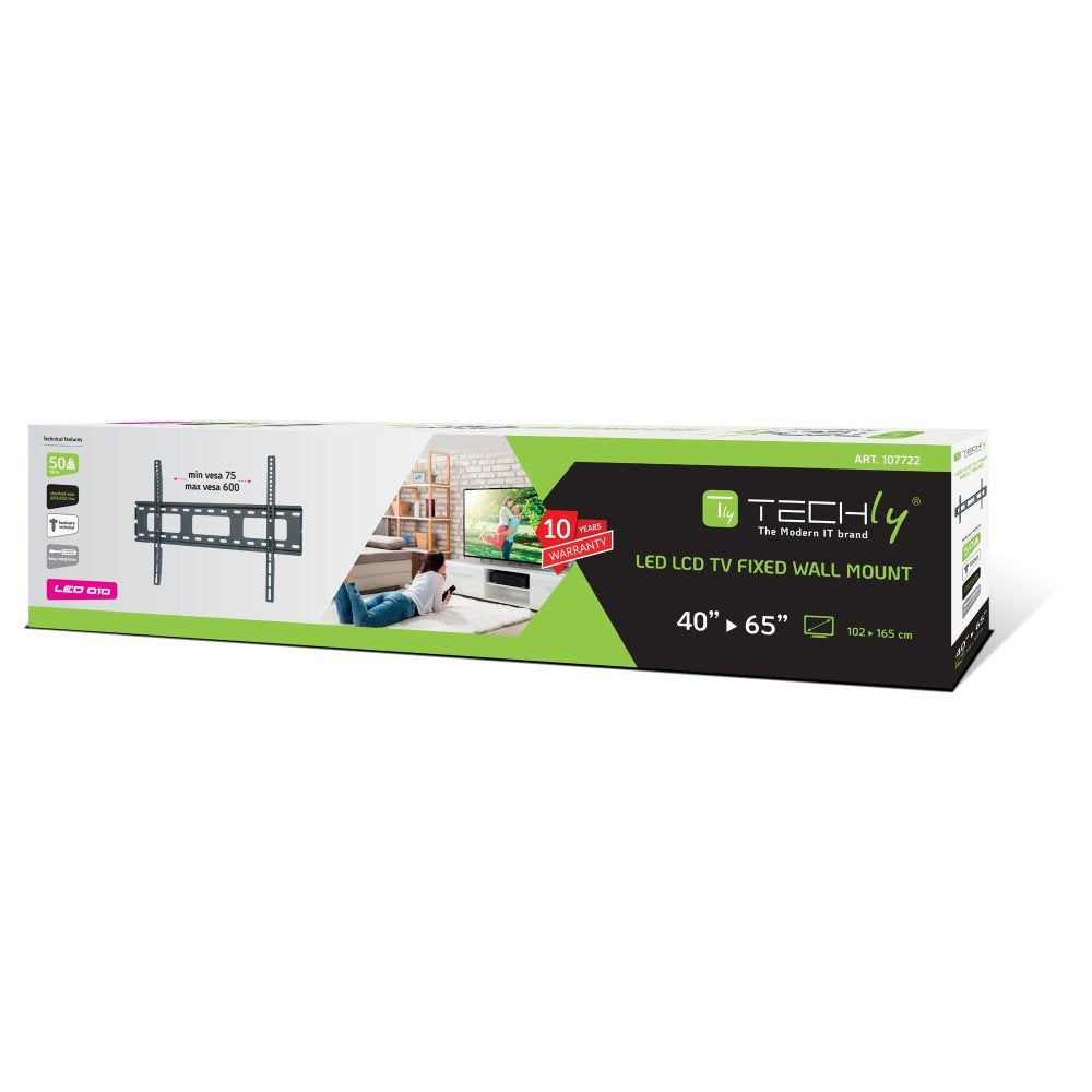 Techly Soporte De Pared Para Tv Lcd Led Ultradelgado De 40-65 Pulgadas 50 Kg Negro