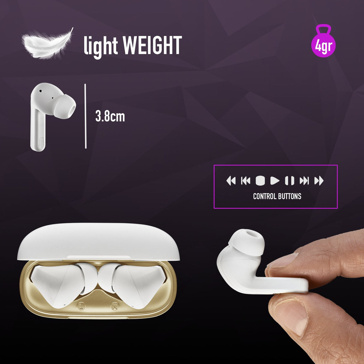 Ngs Anc Bt Earphones Artica Trophy White Auricular Con Cancelación De Ruido -Compatible Con Tws- Autonomía De Hasta 20 Hrs -Botones Táctiles