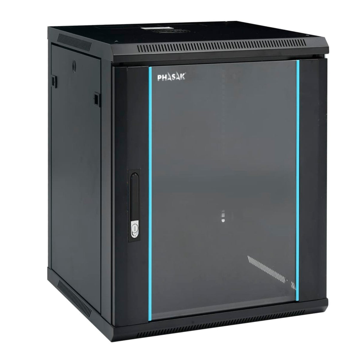 Armario Rack Mural 19" Phasak 15u 600x600 Negro + Ventilacion/Luz Azul