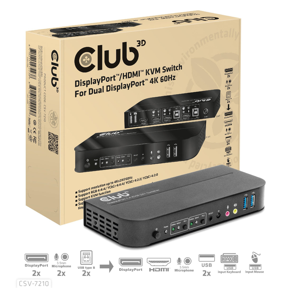 EAN 8719214472238 - CLUB3D CSV-7210 interruptor KVM Negro imagen 6