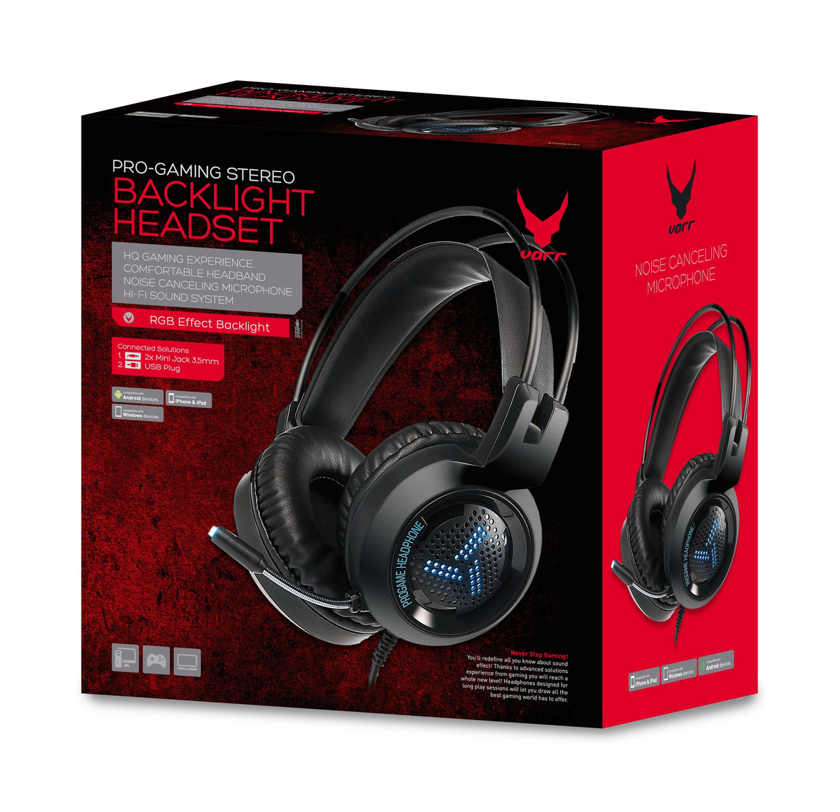 Omega Varr Casco Pro-Gaming Luz Led Cancelacion Ruido Mic Vh8020 Usb+2*Mini Jack