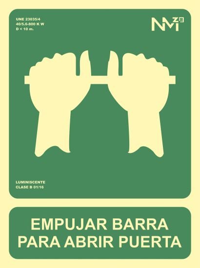 Cartel De Evacuación "Empujar Barra Para Abrir Puerta" Clase B (Pvc 0,7mm) 22.4x30cm Normaluz