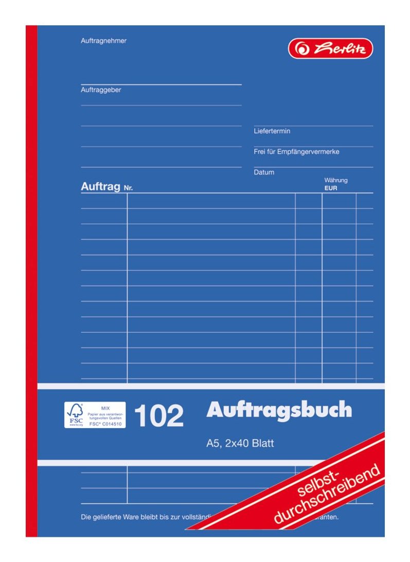 Herlitz Formularbuch"Auftrag 102" Din A5 2 X 880526 - Material De Oficina - A5