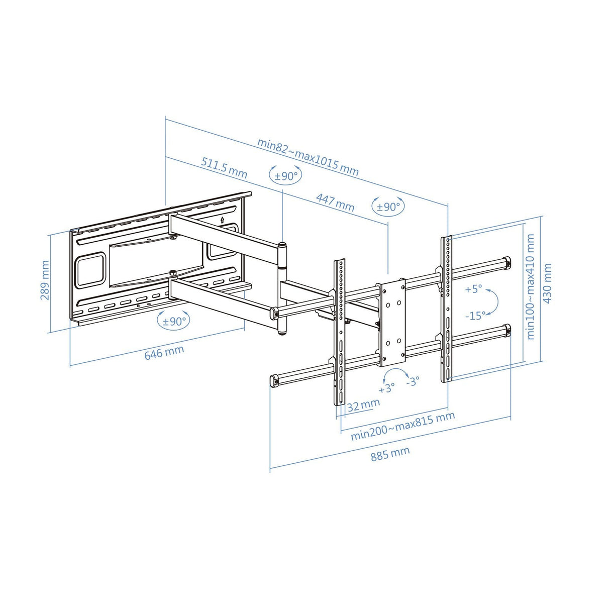 Tooq Soporte De Pared Con Brazo Articulado Para Tv De 43"-80" - Gran Angular - Giratorio E Inclinable - Peso Max 50kg -
