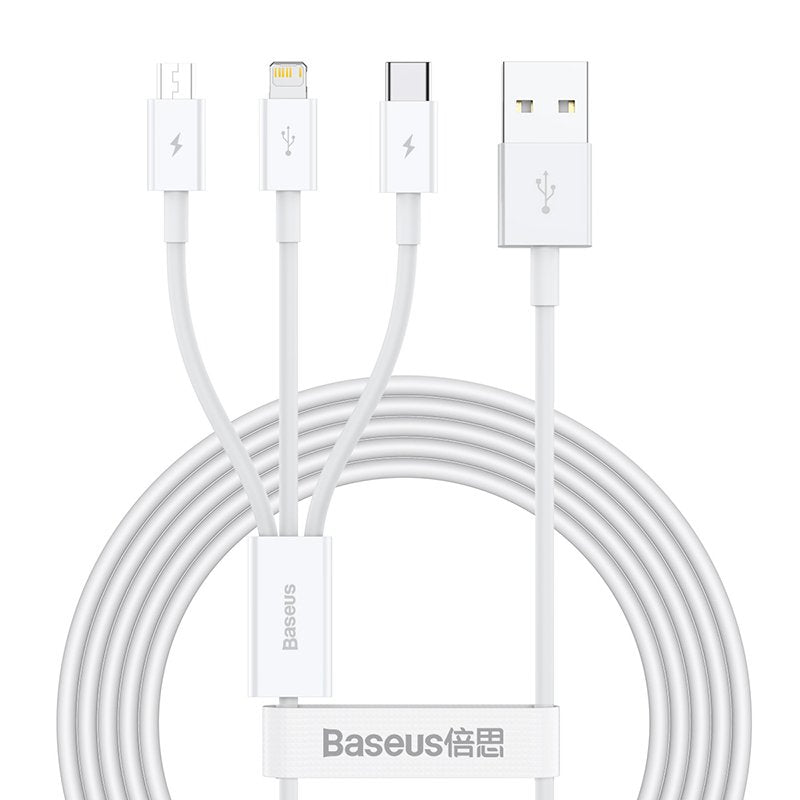Baseus Cable Superior Series 3-In-1 Fast Charging Data Cable Usb To M+L+C 3.5a 1.5m White (Camltys-02)