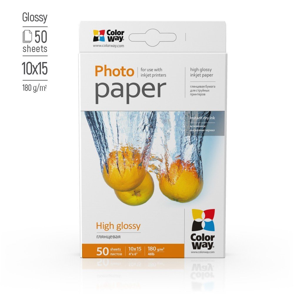 Papel Fotogrã¡Fico De Alto Brillo Colorway, 50 Hojas, 10x15, 180 G/Mâ²
