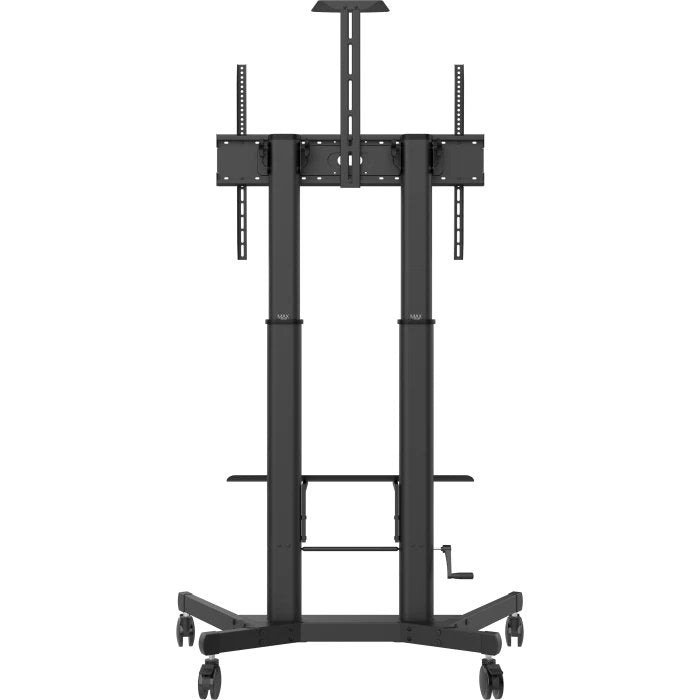 Soporte De Suelo Para Pantalla Profesional Vision Garantía De Por Vida Carro De Acero Para Pantallas De 55-100" Con Tamaños Vesa De Hasta 800 X 600 Manivela Para Ajustar La Altura Ajuste De Inclinación Estante Grande Para Portátil O Barra D