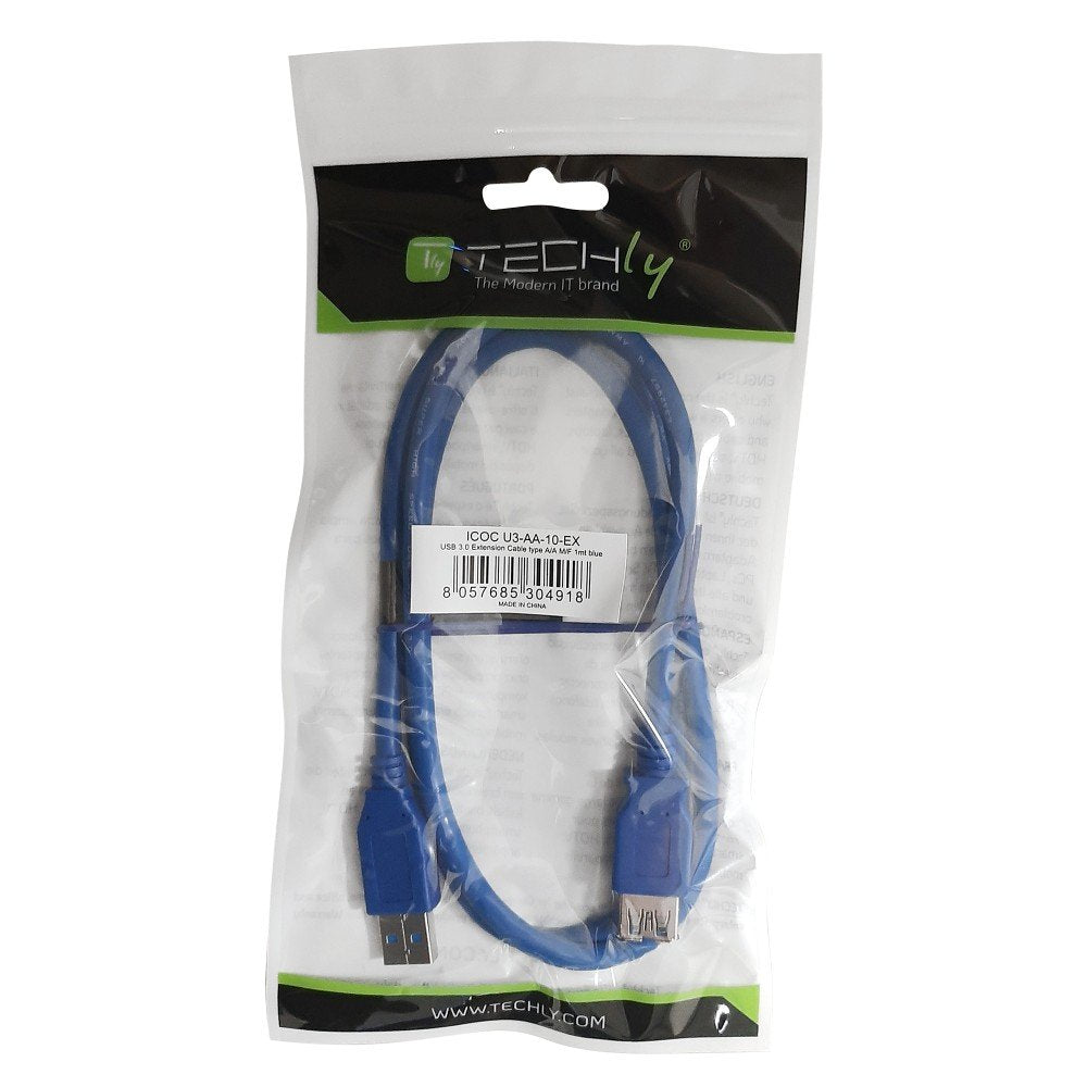 Techly 0.5m Usb 3.0 A M/F Cable Usb 0,5 M 3.2 Gen 1 (3.1 Gen 1) Usb A Azul
