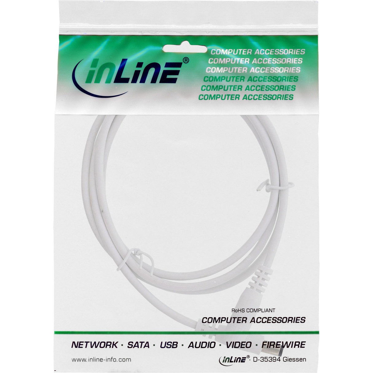 Cable De Extensión De Cc Inline, Enchufe De Cc Macho/Hembra 5,5x2,1 Mm, Blanco, 0,5 M