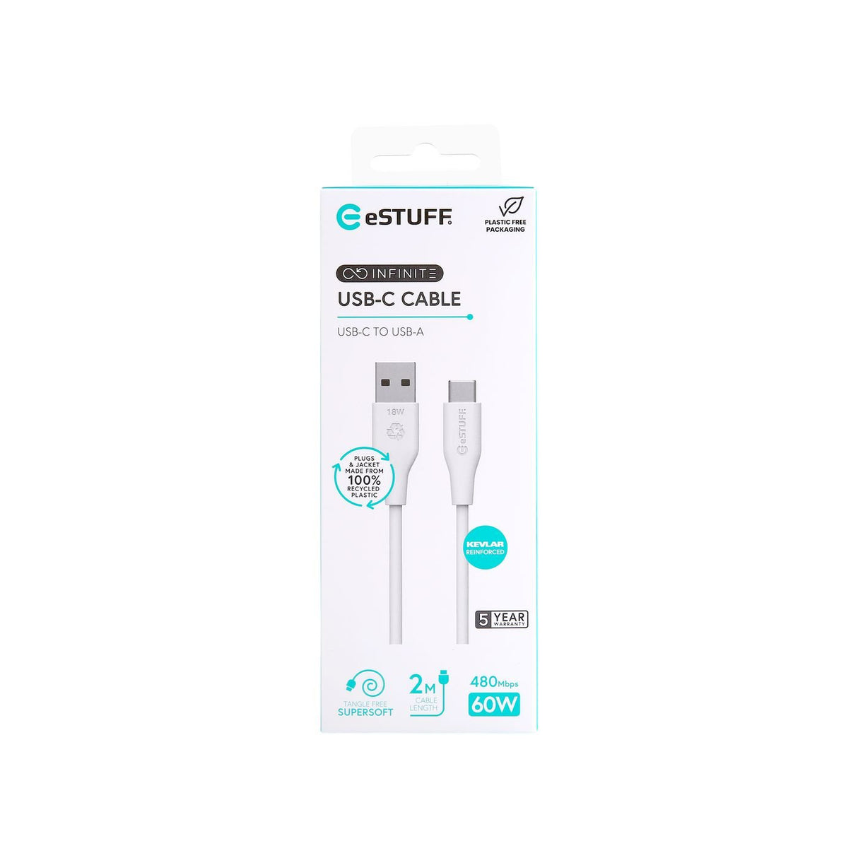 EAN 5715063042311 - eSTUFF ES605270 cable USB USB 2.0 2 m USB C USB A 60 W Blanco imagen 2