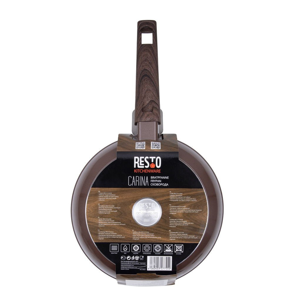 Sartén Resto 93021 De Aluminio Forjado Con Revestimiento Pfluon Antiadherente Y Mango Ergonómico De Madera Soft Touch - Apta Para Todo Tipo De Cocinas - Incluye Inducción