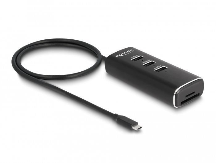 Delock 64234 Hub Usb Type-C 3 Puertos Con Lector De Tarjetas Sd Y Micro Sd - 60 Cm Cable E Interruptor Para Cada Puerto